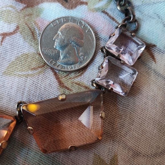 J. Crew Brand Statement Necklace Huge Abstract Apricot Light Rose Stones Brass - Picture 6 of 16